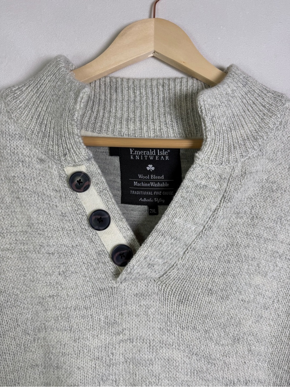 Emerald Isle Galway Mens 2XL Wool Blend Fisherman Sweater Gray Irish Grandpacore - Picture 7 of 12